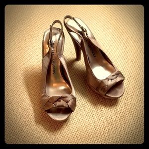 Chinese laundry satin champagne platform heels.